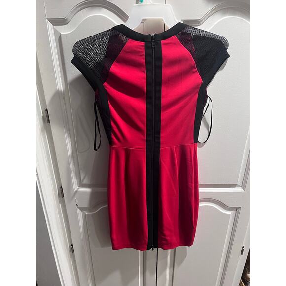 Caché Women’s Red Black Mesh Bodycon Cocktail Mini Dress Size 0 NWT - Picture 7 of 15